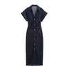 Elegant Denim Midi Dress with Lapel