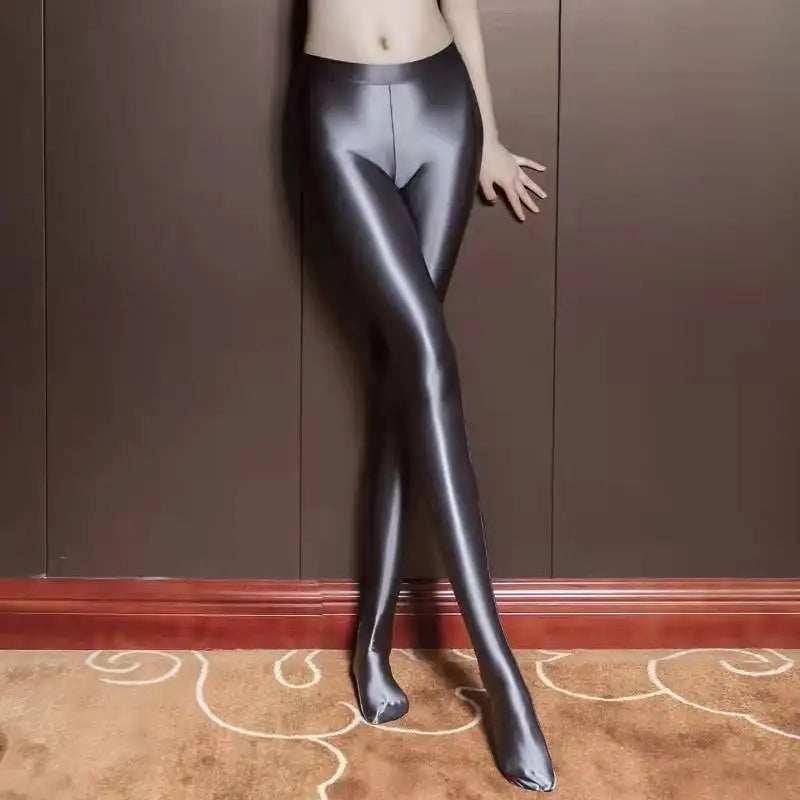 Sexy Shiny Pencil Pants — Glossy Elastic Sheer Leggings for Women Dance & Party Wear