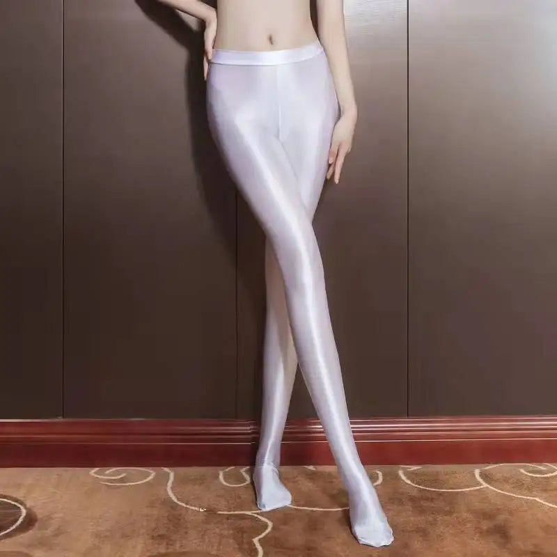 Sexy Shiny Pencil Pants — Glossy Elastic Sheer Leggings for Women Dance & Party Wear