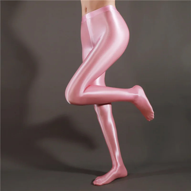 Sexy Shiny Pencil Pants — Glossy Elastic Sheer Leggings for Women Dance & Party Wear