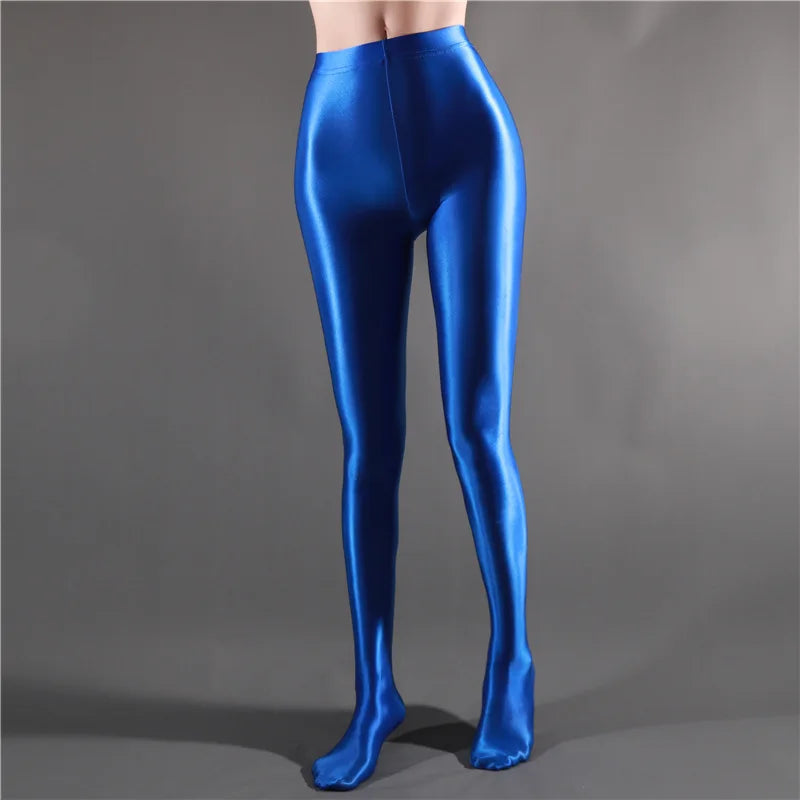 Sexy Shiny Pencil Pants — Glossy Elastic Sheer Leggings for Women Dance & Party Wear