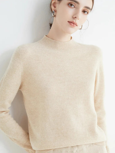 AOSSVIAO 2025 Autumn Winter Solid Mock-Neck Pullover Sweater – Soft Knit Casual Women’s Top