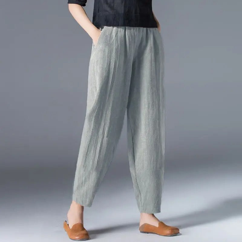 Women’s Cotton Wide Leg Pants – Loose Oversized Elastic Waist Harem Trousers Casual Summer Style