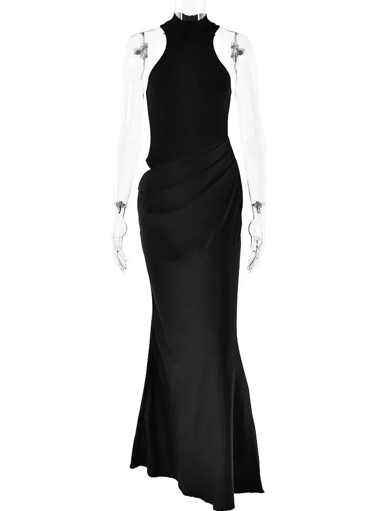 JULISSA MO Satin Hollow-Out Maxi Dress — Black, Coffee & Brown Options, Sleeveless or Long Sleeve, High-Waist Elegant Party & Clubwear