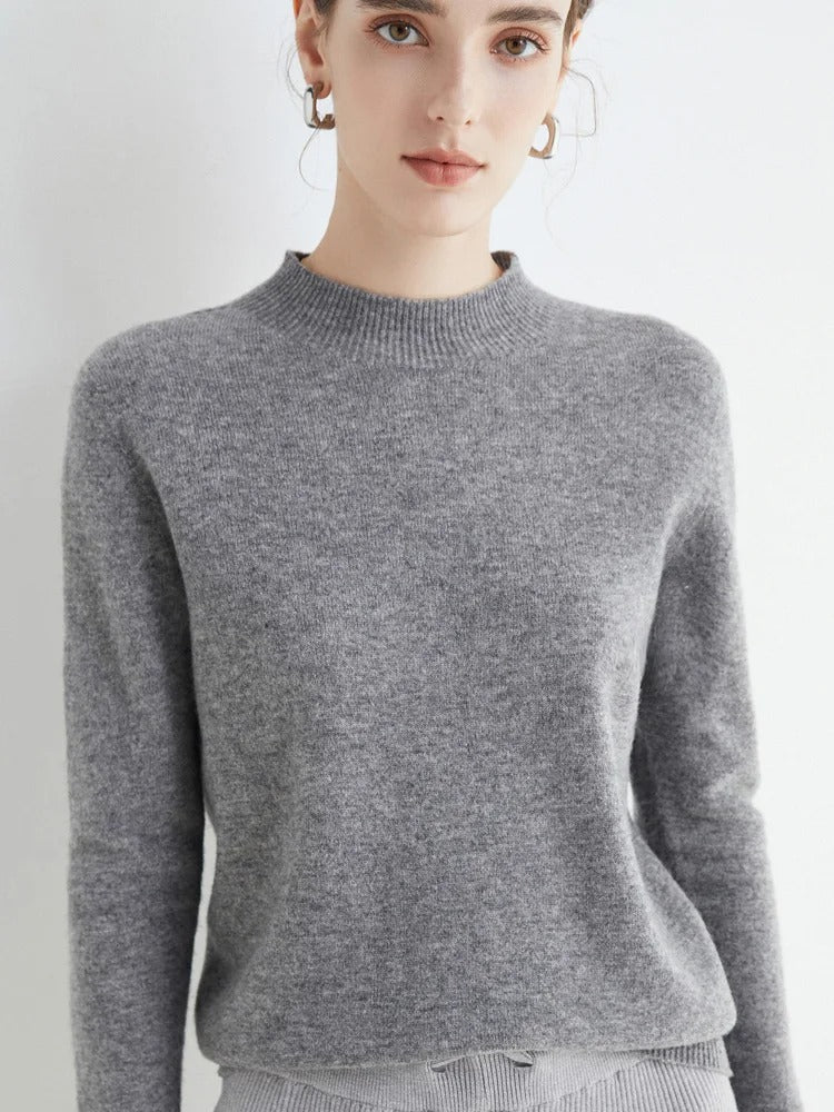 AOSSVIAO 2025 Autumn Winter Solid Mock-Neck Pullover Sweater – Soft Knit Casual Women’s Top