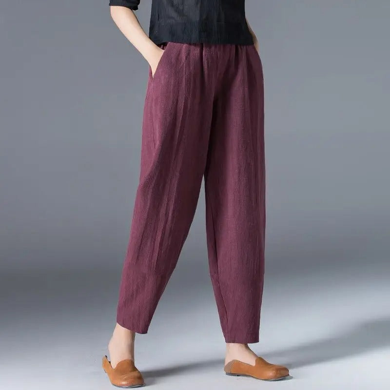 Women’s Cotton Wide Leg Pants – Loose Oversized Elastic Waist Harem Trousers Casual Summer Style
