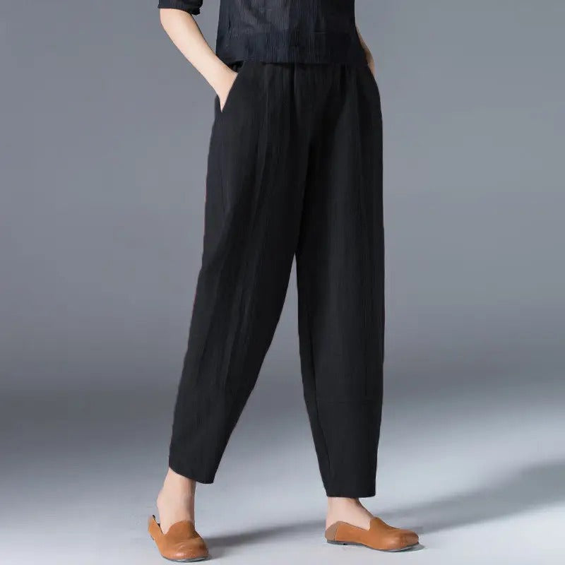 Women’s Cotton Wide Leg Pants – Loose Oversized Elastic Waist Harem Trousers Casual Summer Style