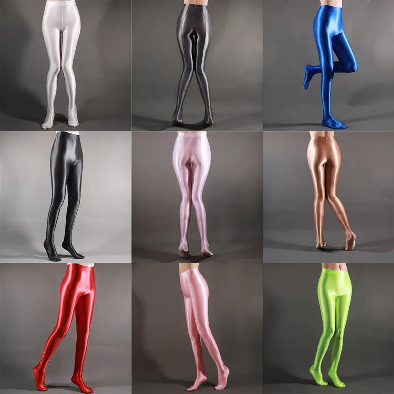 Sexy Shiny Pencil Pants — Glossy Elastic Sheer Leggings for Women Dance & Party Wear