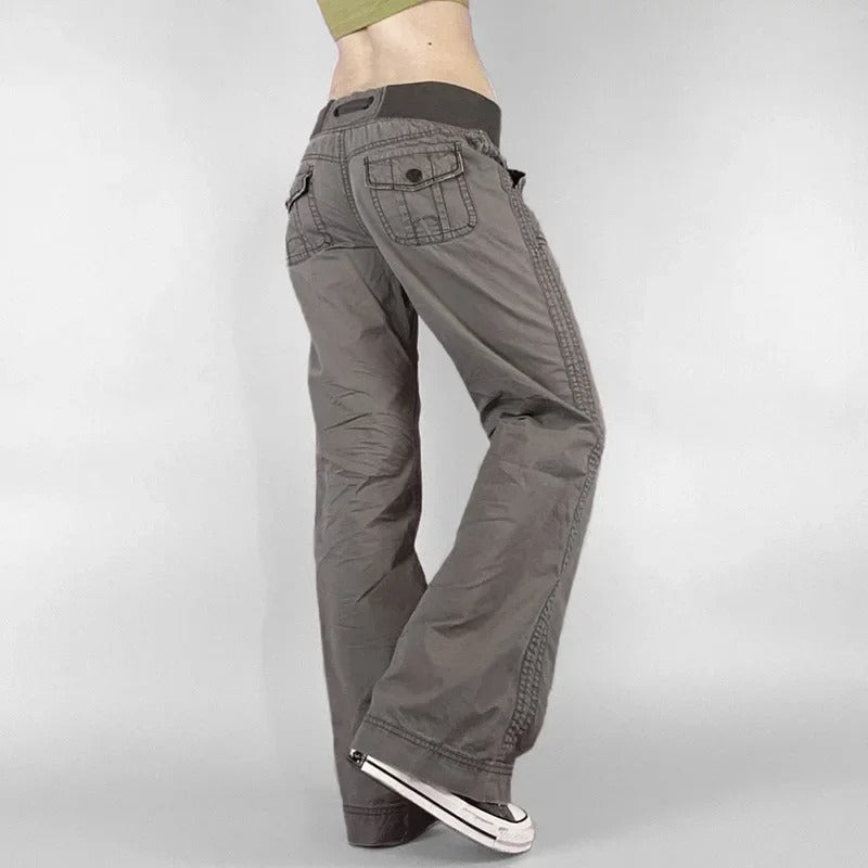 Retro Lace-Up Low Rise Patchwork Pants for Women