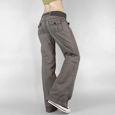 Retro Lace-Up Low Rise Patchwork Pants for Women