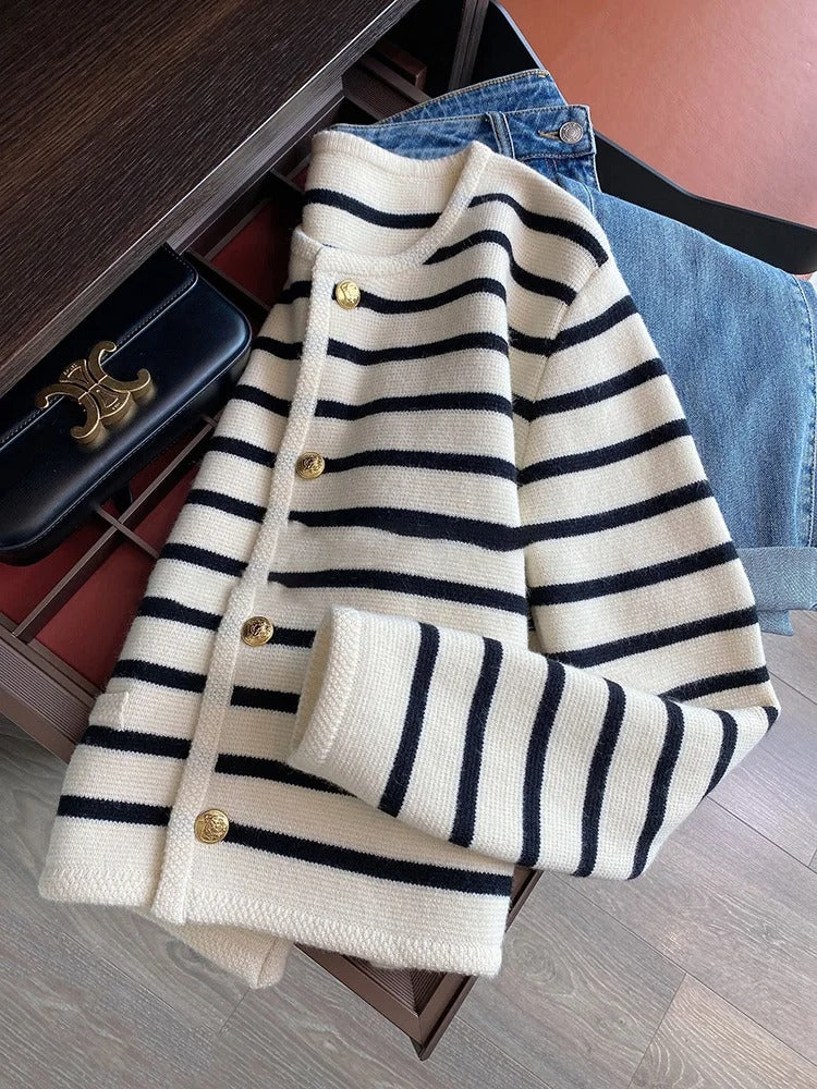 Stripe Knitted Cardigan for Women – Chic Cropped Sweater