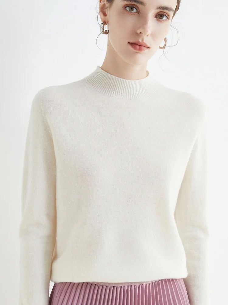 AOSSVIAO 2025 Autumn Winter Solid Mock-Neck Pullover Sweater – Soft Knit Casual Women’s Top