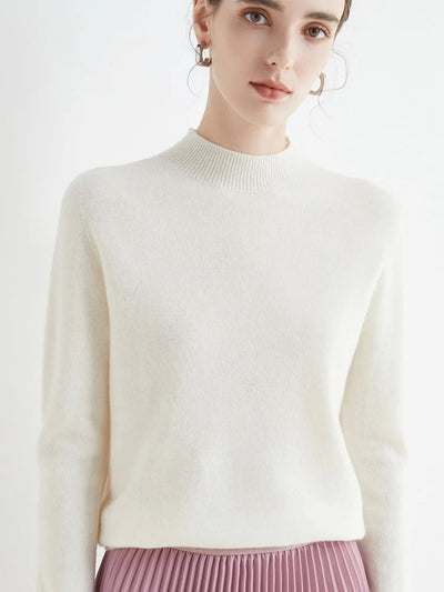 AOSSVIAO 2025 Autumn Winter Solid Mock-Neck Pullover Sweater – Soft Knit Casual Women’s Top