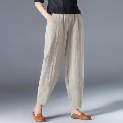 Women’s Cotton Wide Leg Pants – Loose Oversized Elastic Waist Harem Trousers Casual Summer Style