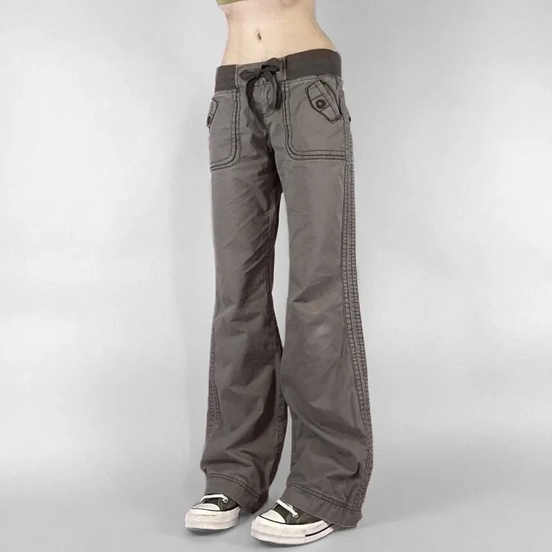 Retro Lace-Up Low Rise Patchwork Pants for Women