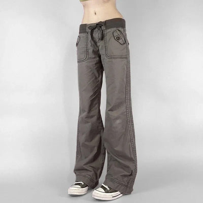 Retro Lace-Up Low Rise Patchwork Pants for Women