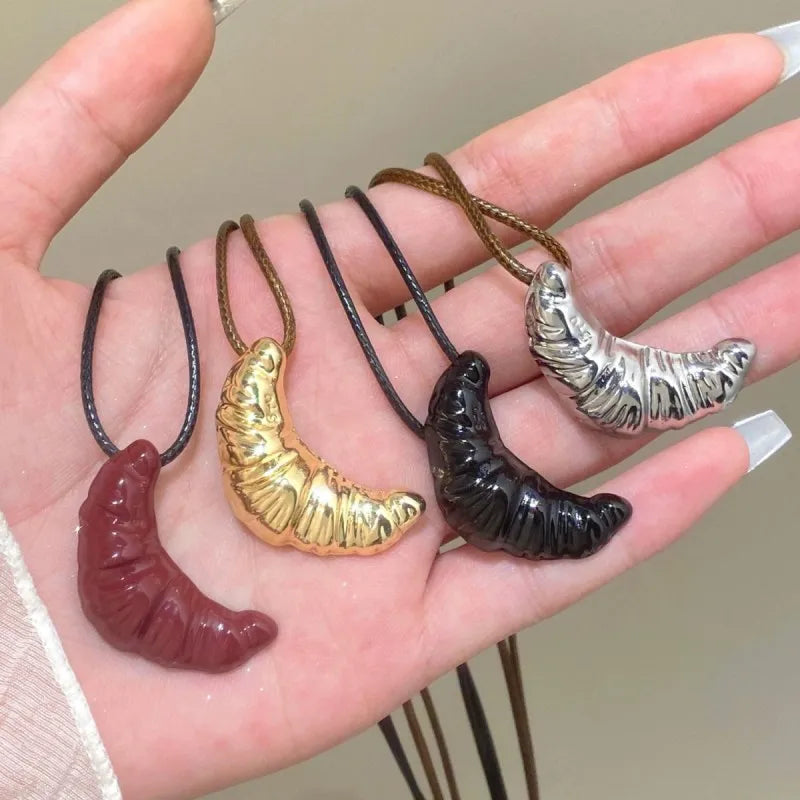 LATS Simple Cow Horn Pendant Necklace – Women’s Long Leather Rope Sweater Chain Jewelry