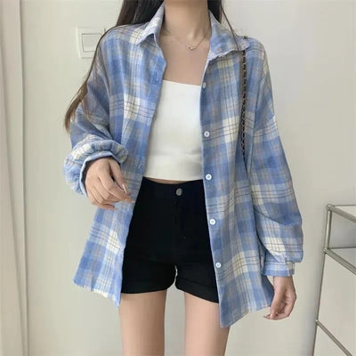 Plaid Shirt for Women – Vintage Long Sleeve Check Blouse
