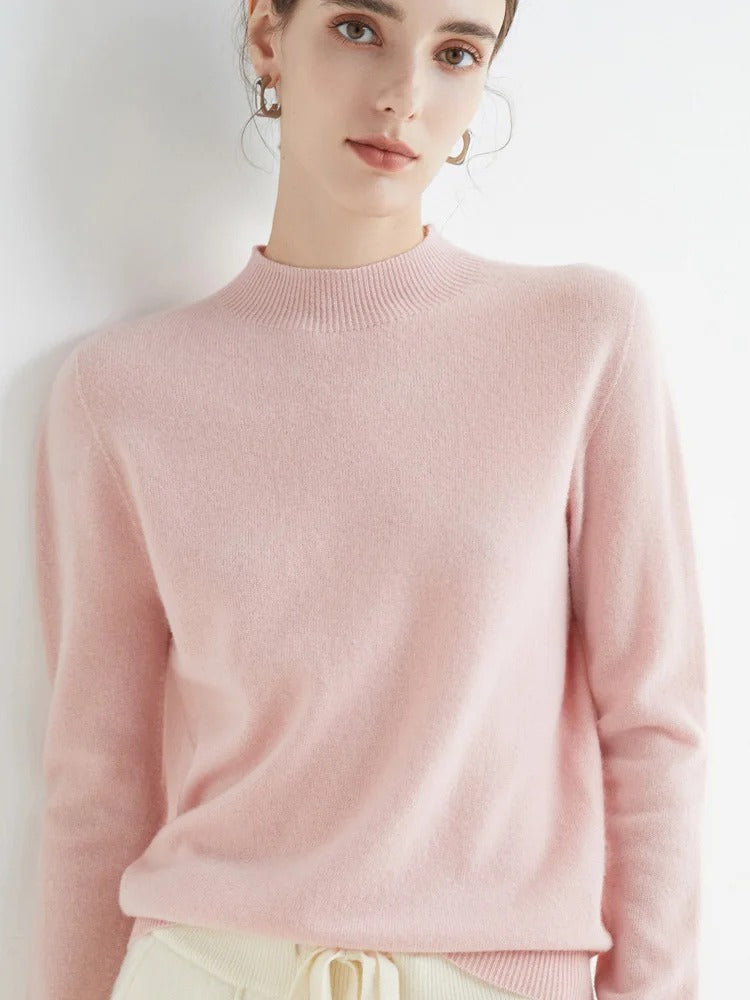 AOSSVIAO 2025 Autumn Winter Solid Mock-Neck Pullover Sweater – Soft Knit Casual Women’s Top