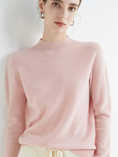 AOSSVIAO 2025 Autumn Winter Solid Mock-Neck Pullover Sweater – Soft Knit Casual Women’s Top