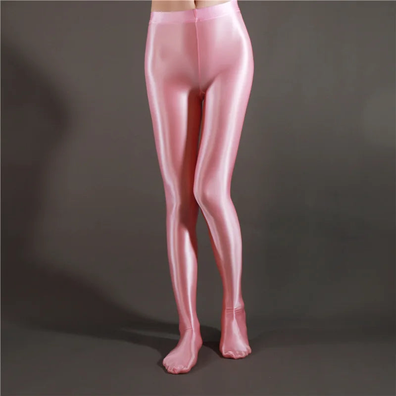 Sexy Shiny Pencil Pants — Glossy Elastic Sheer Leggings for Women Dance & Party Wear