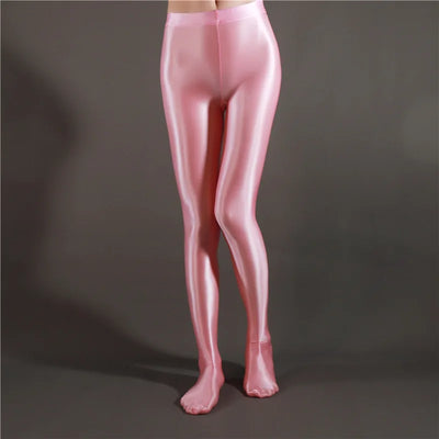 Sexy Shiny Pencil Pants — Glossy Elastic Sheer Leggings for Women Dance & Party Wear