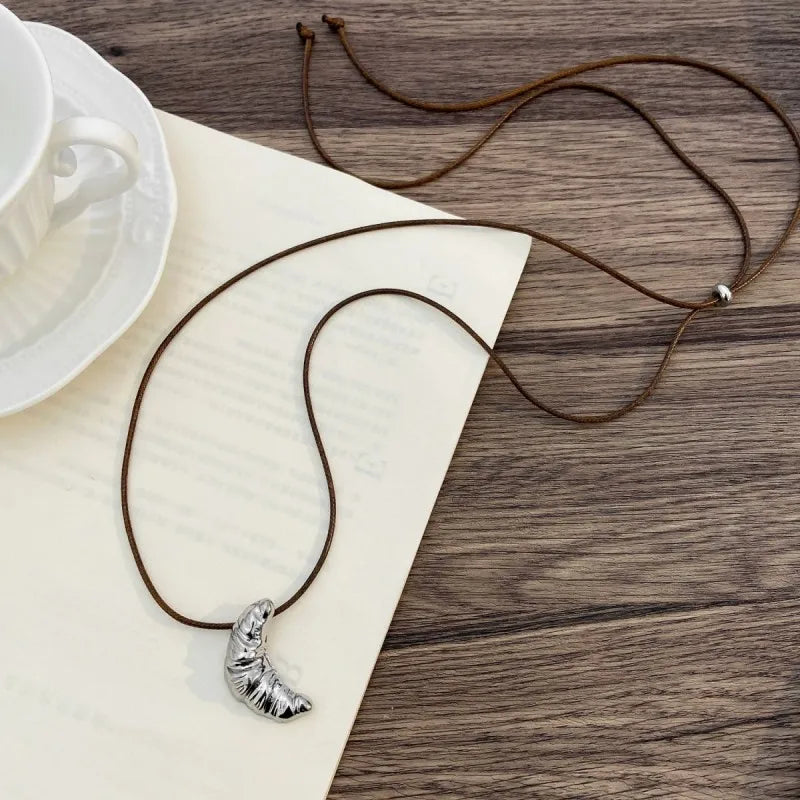 LATS Simple Cow Horn Pendant Necklace – Women’s Long Leather Rope Sweater Chain Jewelry