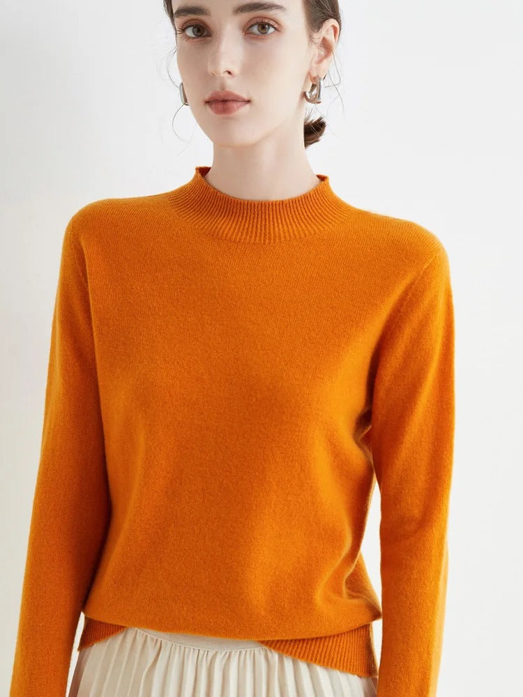 AOSSVIAO 2025 Autumn Winter Solid Mock-Neck Pullover Sweater – Soft Knit Casual Women’s Top