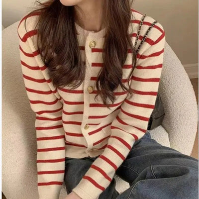 Stripe Knitted Cardigan for Women – Chic Cropped Sweater