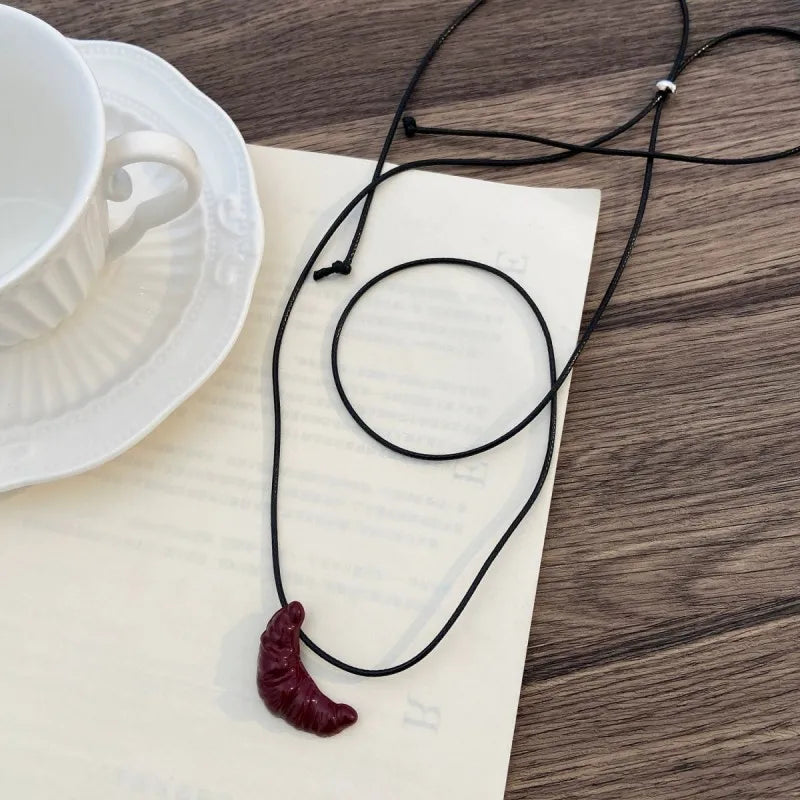 LATS Simple Cow Horn Pendant Necklace – Women’s Long Leather Rope Sweater Chain Jewelry