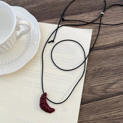 LATS Simple Cow Horn Pendant Necklace – Women’s Long Leather Rope Sweater Chain Jewelry