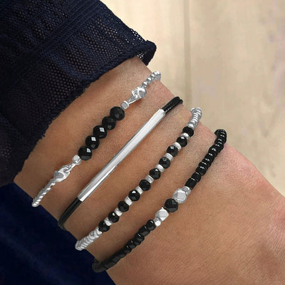 Handmade Black Glass Stone Bracelet Set for Women