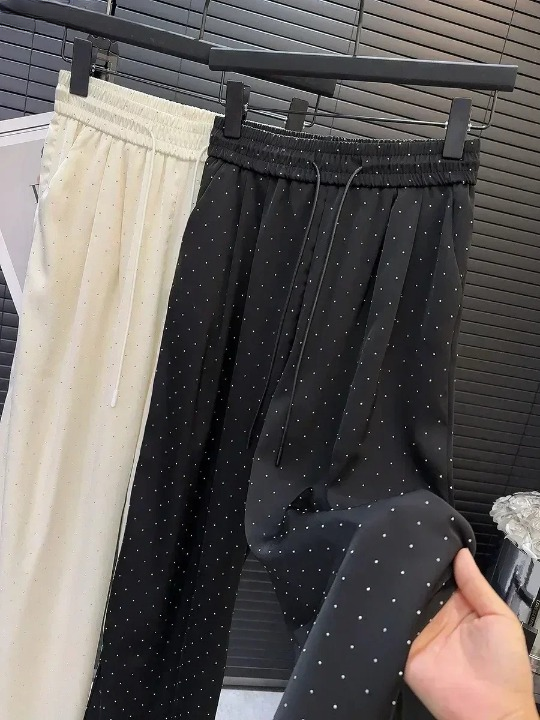 2025 Luxury Full Rhinestone Wide-Leg Pants for Women