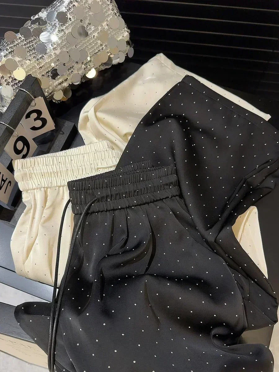 2025 Luxury Full Rhinestone Wide-Leg Pants for Women