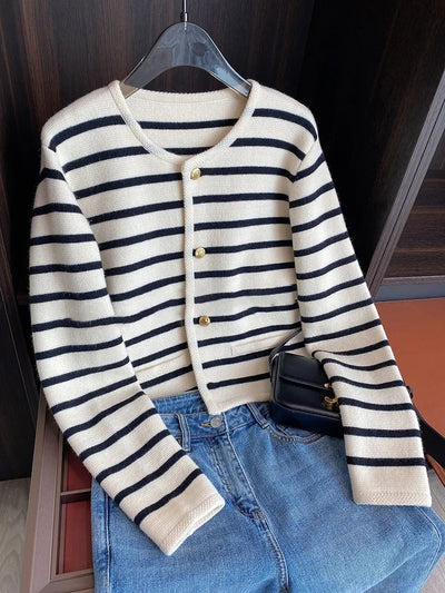 Stripe Knitted Cardigan for Women – Chic Cropped Sweater