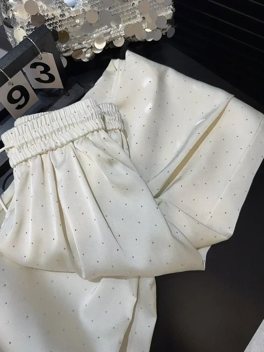 2025 Luxury Full Rhinestone Wide-Leg Pants for Women