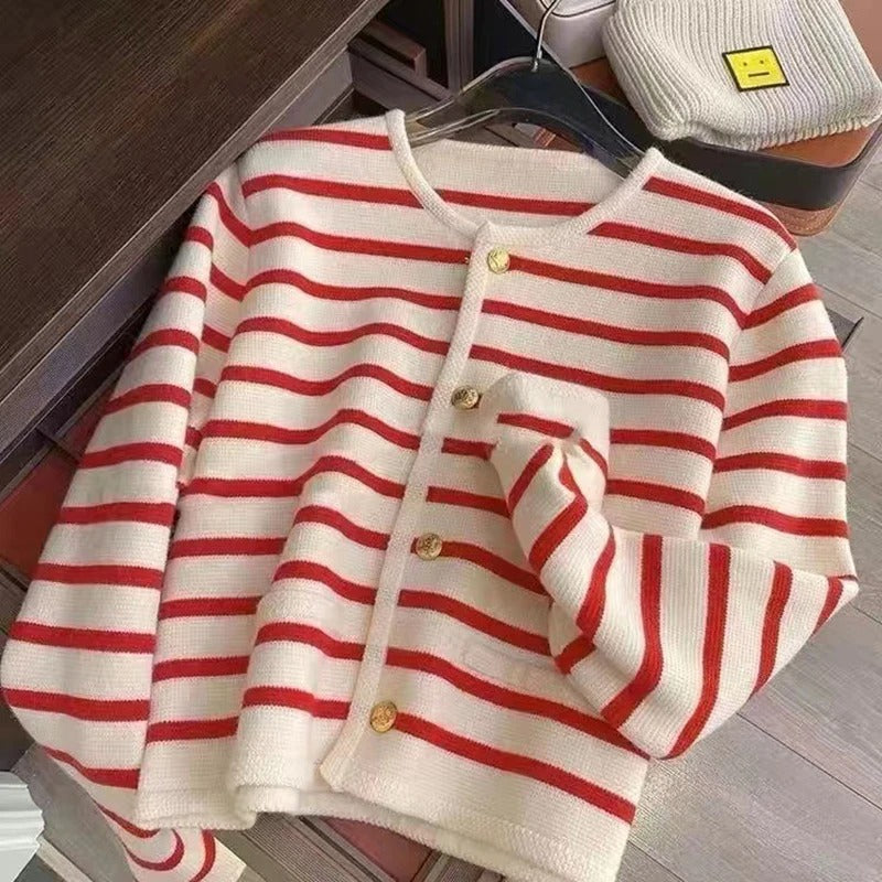 Stripe Knitted Cardigan for Women – Chic Cropped Sweater