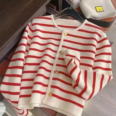 Stripe Knitted Cardigan for Women – Chic Cropped Sweater