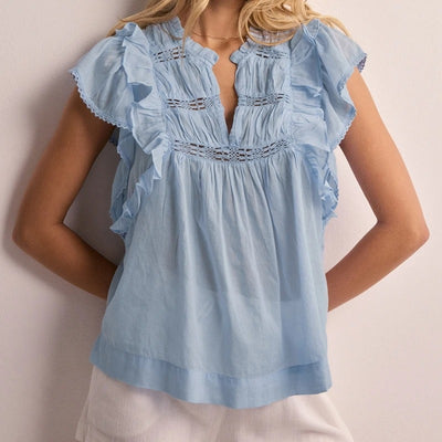 Women’s Boho Flutter Sleeve Peplum Lace Trim Crop Top