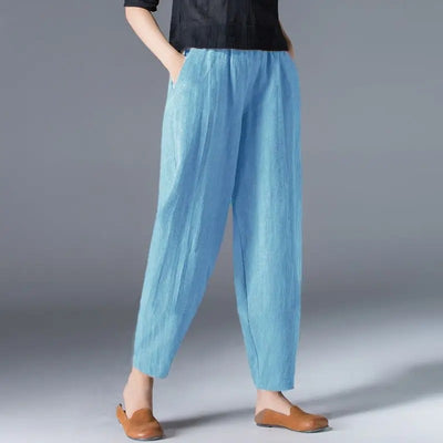 Women’s Cotton Wide Leg Pants – Loose Oversized Elastic Waist Harem Trousers Casual Summer Style